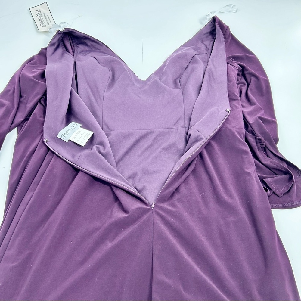Christina Wu Jersey Purple Burgundy‎ Long Sleeve Maxi Formal Dress 22106 Sz 16 - Picture 6 of 6